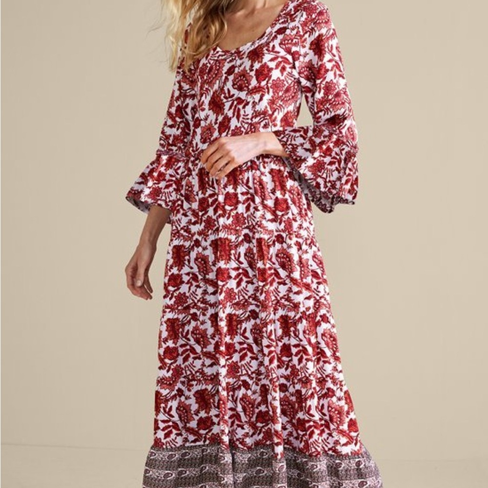 Soft Surroundings Red and White Ruffled Tiered Sundress